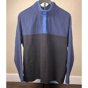 L.L. Bean Fleece Sweater Womens Large Blue Colorblock 1/4 Snap Outdoor Cabincore